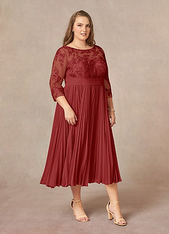 Azazie Tutu Mother of the Bride Dresses Rust A-Line Boatneck Lace Chiffon Dress image10