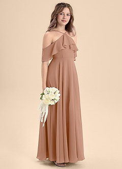 Azazie Tessabelle Junior Abito A-Line in Chiffon a Spalla Scoperta Champagne Rosa image5