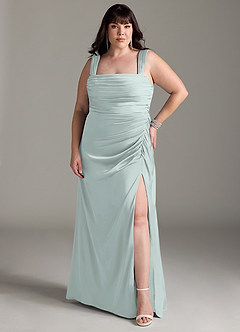 Azazie Jesaphine Bridesmaid Dresses Mist Sheath Bow Stretch Satin Dress image8