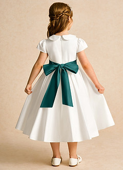 Azazie Deary Flower Girl Dresses Ivory Peacock A-Line Bow Cotton Dress image2