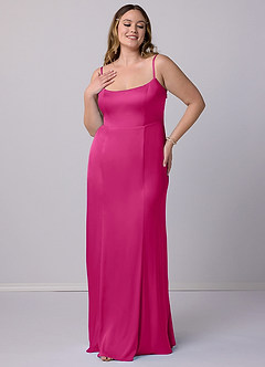 Barbie ♥ Azazie Brautjungfernkleider Meerjungfrau-Linie Schleifen Stretch-Satin Kleid Barbie Pink image8