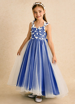 Azazie Darlina Robe Demoiselle D'honneur Fillette Robe Princesse en Tulle Dentelle Ivoire Bleu Roi image9