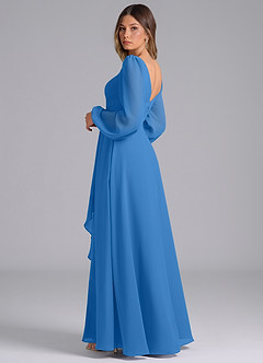 Azazie Omari Bridesmaid Dresses Blue Jay A-Line Long Sleeve Chiffon Dress image2