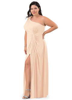 Azazie Brooke Jurken voor bruidsmeisjes Jurk van Mesh met A-Lijn One-Shoulder Parel Roze image39