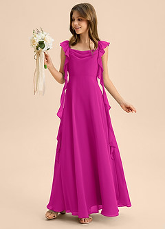 Azazie Carmin Junior Klä av A-Line i Chiffong Rynkad image3