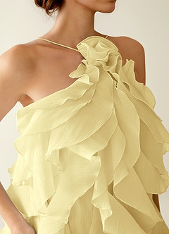 Oliamagn Jaune Robe courte en tulle à volants image2