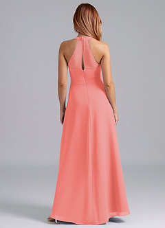 Azazie Dorota Bridesmaid Dresses Coral A-Line Pleated Chiffon Dress image2