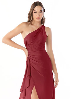 Azazie Maive Bridesmaid Dresses Pomegranate Sheath Pleated Ruffle Chiffon Dress image5