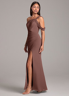 Azazie Wynter Bridesmaid Dresses Espresso Sheath Off the Shoulder Chiffon Dress image3
