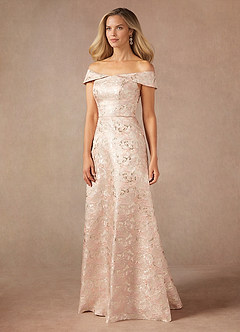 Azazie Maria Mother of the Bride Dresses Dusty Rose A-Line Off the Shoulder Jacquard Dress image4