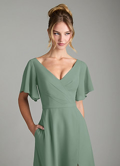 Azazie Ambrosia Bridesmaid Dresses Silver Sage A-Line Pleated Chiffon Dress image2