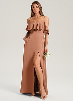 Azazie Jean Brautjungfernkleider A-Linie Schulterfrei Stretch-Satin Kleid Bronzer image3