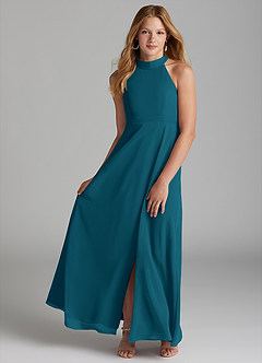 Azazie Clarice Junior Ink Blue A-Line Side Slit Chiffon Dress image1