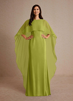 Azazie Milfred Mother of the Bride Dresses Lemongrass Sheath Boatneck Stretch Satin Dress image2