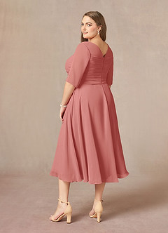 Azazie Naomi Abiti per la Madre della Sposa Abito A-Line in Chiffon Plissettato con Scollo a Barca Rosa Antica image13