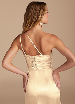 Azazie Eren Bridesmaid Dresses Gold Sheath One Shoulder Metallic Satin Dress image2