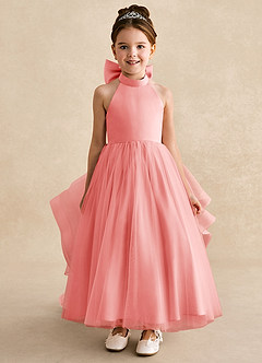 Azazie Bev Flower Girl Dresses Coral A-Line Convertible Tulle Dress image3