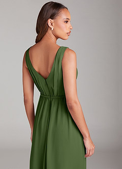 Azazie Tanicia Robes de demoiselle d'honneur Robe Trapèze en Mousseline de soie Plissée Olive image6
