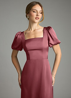 Azazie Fyona Bridesmaid Dresses Desert Rose A-Line Pleated Stretch Satin Dress image12