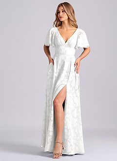 Azazie Kimber Bridesmaid Dresses White A-Line with Pockets Floral Burnout Dress image6