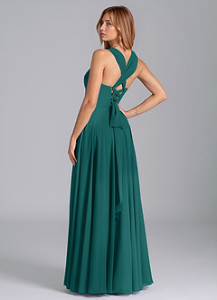 Azazie Darana Bridesmaid Dresses Peacock A-Line Corset Chiffon Dress image6