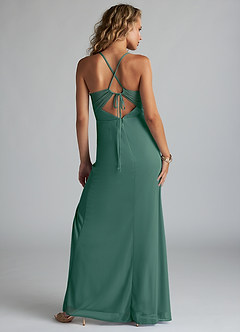Azazie Kamali Final Sale Dusty Sage Mermaid V-Neck Pleated Mesh Dress image5