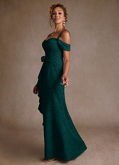 Azazie Irene Moeder van de bruid jurken A-Lijn Jurk van Bloemen Burn-out Off the Shoulder Pijnboom image2