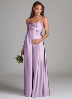 Azazie Llana Gravid brudtärna klänningar Klänning A-Linje med fickor Golvlängd Stretch Satin image1