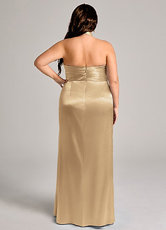 Azazie Jemma Bridesmaid Dresses Champagne Sheath Pleated Metallic Satin Dress image9