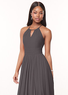 Azazie Cherish Bridesmaid Dresses Steel Grey A-Line Pleated Chiffon Dress image1