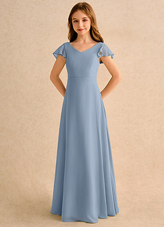 Azazie Nari Junior Formal vestidos de niña de las flores Vestido de Azul Polvoriento de Gasa de Corte en A con Con mangas image6