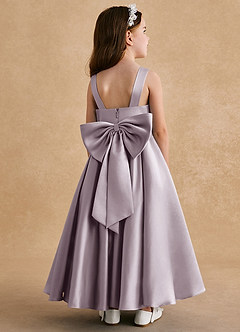 Azazie Honey Bear Flower Girl Dresses Dusk A-Line Pleated Matte Satin Dress image1