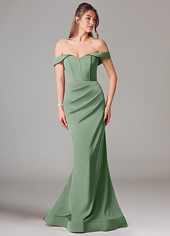 Azazie Everly Vestidos de damas de honor Vestido de Matcha de Satén Elástico de Corte Sirena Convertible con Vestidos sin tirantes image3