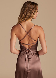 Azazie Mei Brautjungfernkleider A-Linie Metallischer Satin Kleid Espresso image2