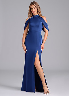 Azazie Bonny Bridesmaid Dresses Royal Blue Mermaid Off the Shoulder Stretch Satin Dress image3