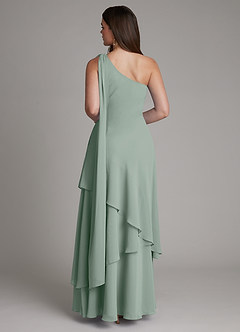 Azazie Monique Vestidos de damas de honor Vestido de Salvia Plateada de Gasa de Corte en A con Hombro unilateral image2