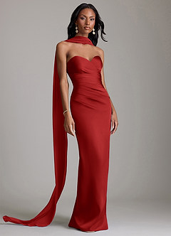 Azazie Sonora Vestidos de damas de honor Vestido de Granada de Satén Elástico de Corte Recto con Sin tirantes image9