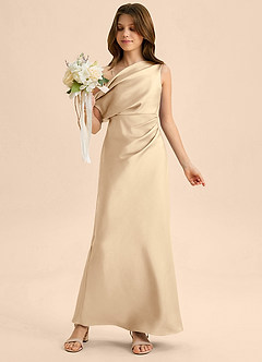 Azazie Emerson Junior Vestido de Champán de Satén Elástico de Corte Recto con Vestidos sin tirantes image1