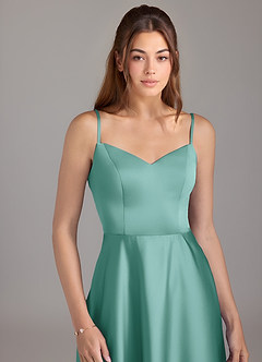 Azazie Marley Bridesmaid Dresses Aqua A-Line Off the Shoulder Stretch Satin Convertible Dress image2