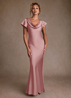 Azazie Shelby Venta final Vestido de Rosa Polvorienta de Satén Elástico de Corte Sirena con Plisado image4