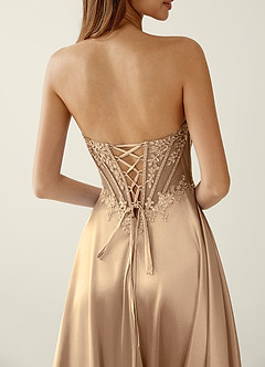 Zuri Champagne Satin Wrap Beaing Corset A-line Prom Dress image3