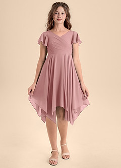 Azazie Janeaurelia Junior Dusty Rose A-Line Pleated Chiffon Dress image6