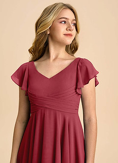 Azazie Caria Junior Pomegranate A-Line Pleated Chiffon Dress image4