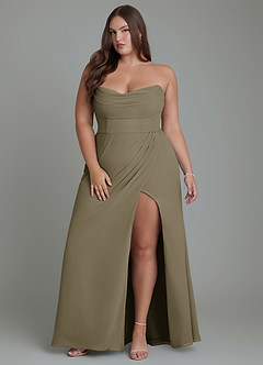 Azazie Johana Brautjungfernkleider Wandelbar Meerjungfrau-Linie Schulterfrei Chiffon Kleid Weidengrün image16