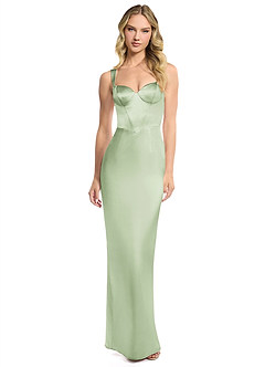 Azazie Alexis Vente Finale Robe Fourreau en Satiné métallisé Encolure en Forme de Cœur Vert Sauge image1