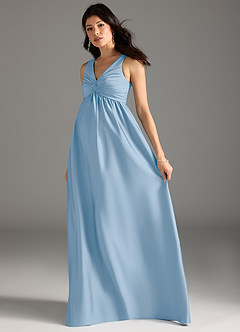 Azazie Yetta Maternity Bridesmaid Dresses A-Line Pleated Stretch Satin Floor-Length Dress image6