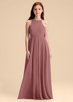 Azazie Arianthe Junior Vestido de Rosa Del Desierto de Gasa de Corte en A con Plisado image4