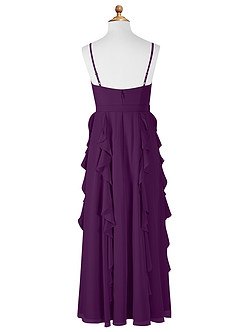 Azazie Peyton Junior Grape A-Line V-Neck Cascading Ruffles Chiffon Dress image7