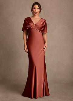 Azazie Dosia 신부의 어머니 드레스 쉬스 주름진 스트레치 새틴 플로어 길이 드레스 image1