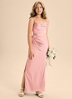 Azazie Mai Junior Powder Pink A-Line Sweetheart Neckline Stretch Satin Dress image3